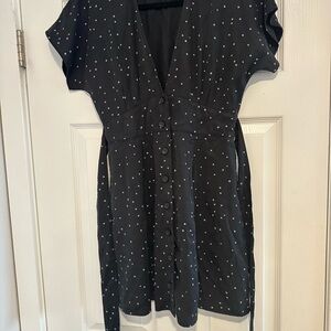 Marine Layer Black Button-Down Dress with White stars